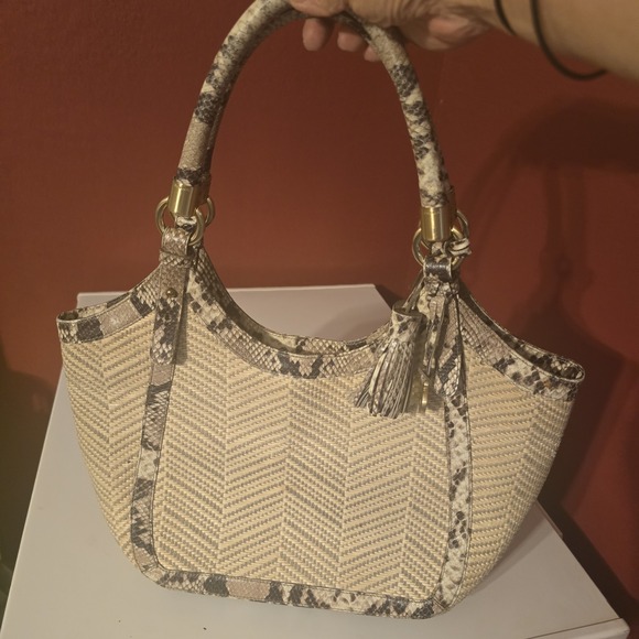 Brahmin Rare Woven Giselle Natural GalerieRaffia/Rattan Anaconda Python/Snake - Picture 1 of 15